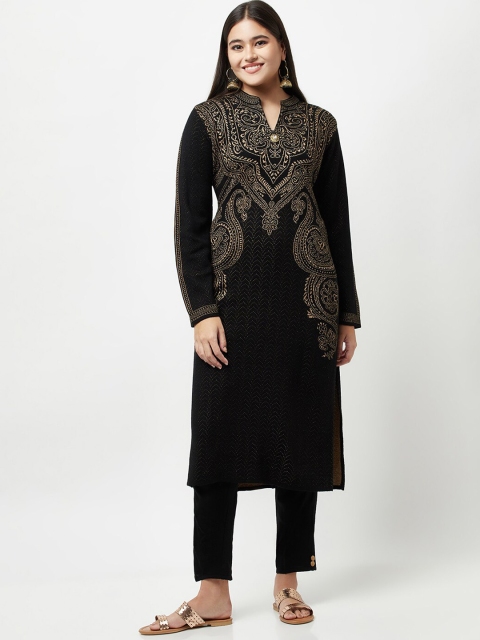 

Knitstudio Women Black Kurti with Trousers & With Dupatta