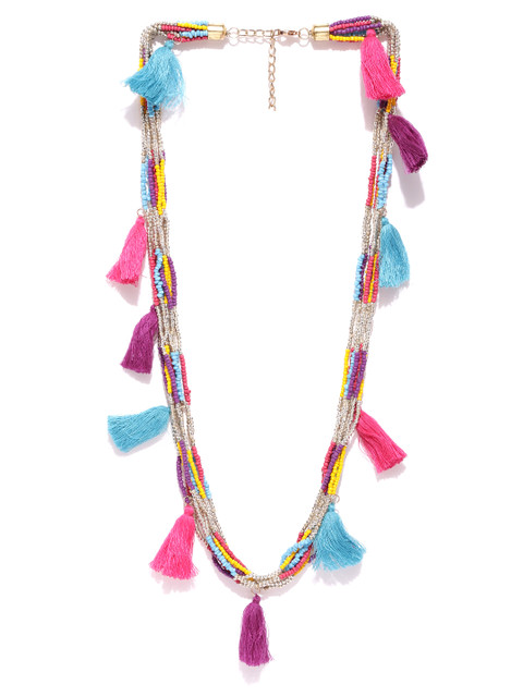 

Blueberry Multicoloured Beaded Tassel Necklace, Multi