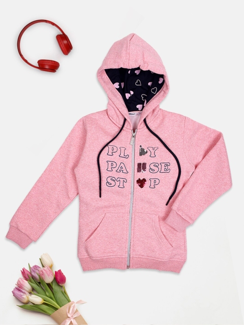 

Nins Moda Girls Pink Printed Hooded Sweatshirt