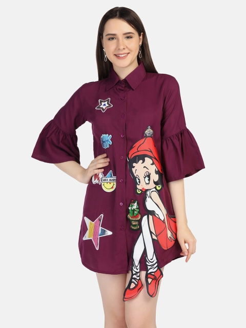 

BUY NEW TREND Women Purple Relaxed Printed Casual Shirt