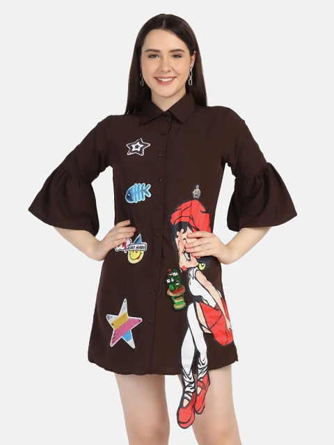 

BUY NEW TREND Women Brown Relaxed Printed Casual Shirt