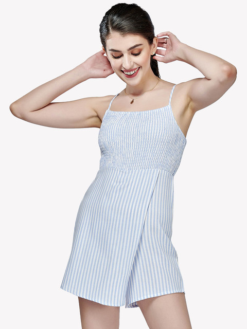 

VASTRADO Women Blue Striped Cotton Rompers