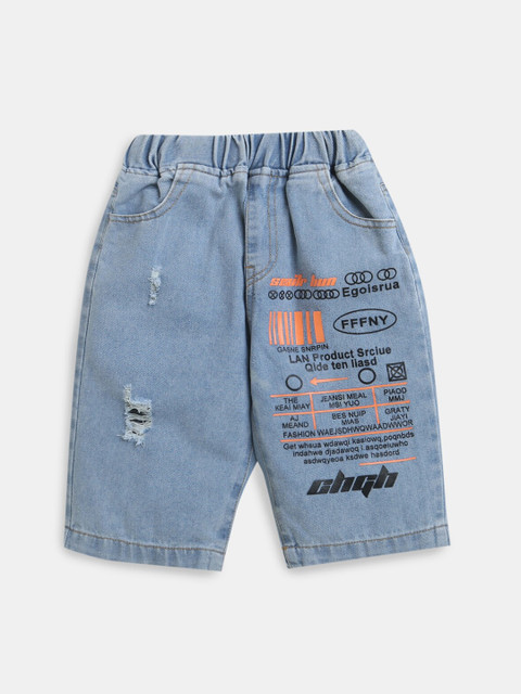 

Hopscotch Boys Blue Solid Denim Distressed Shorts