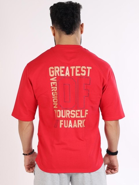 

FUAARK Men Red Typography Printed Anti Odour Loose T-shirt