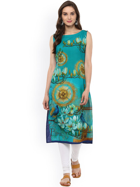 

Ahalyaa Women Green & Blue Printed A-Line Kurta