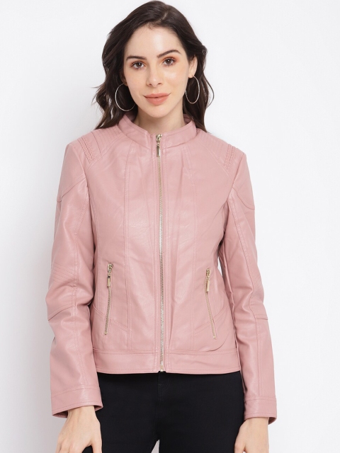 

Latin Quarters Women Pink Solid Full Sleeve Leather Biker Jacket