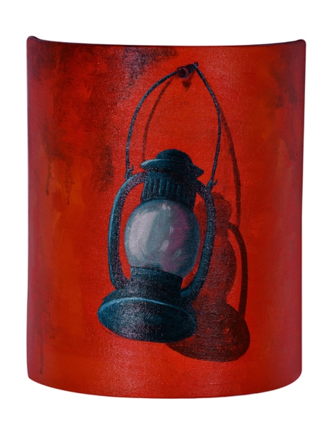 

ExclusiveLane Red Canvas Handpainted Hanging Cum Table Lantern