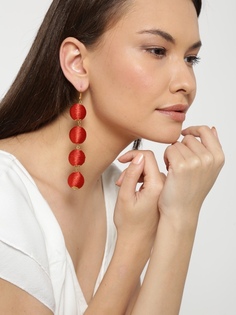 

Blueberry Rust Red & Gold-Toned Spherical Drop Earrings