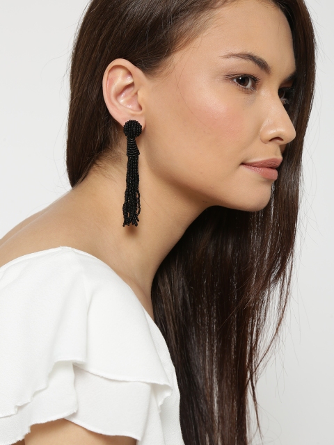 

Blueberry Black Beaded Tassel Drop Earrings