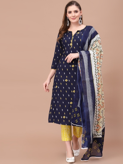 

PRAKRTEE Women Navy Blue Printed Kurta with Trousers & With Dupatta