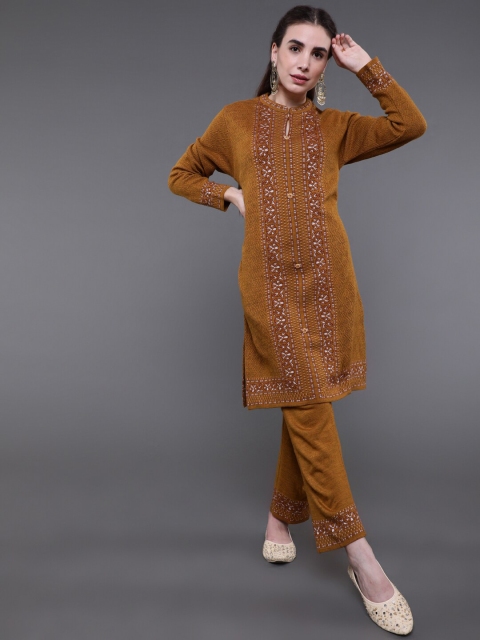 

saubhagya Women Mustard Yellow Woolen Kurta with Trousers