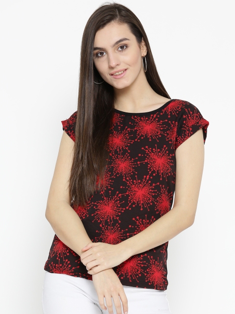 

U&F Women Black & Red Printed Top