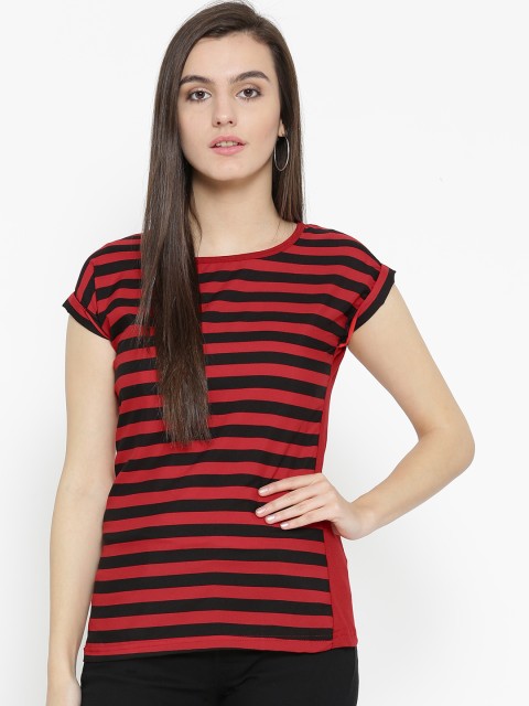 

U&F Women Black & Red Striped Top
