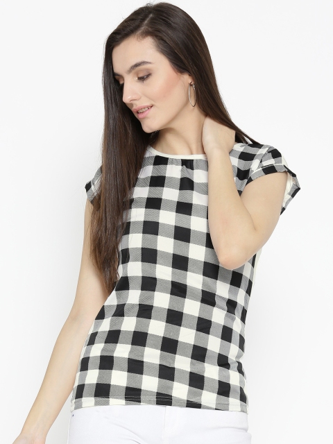 

U&F Women White & Black Checked Top