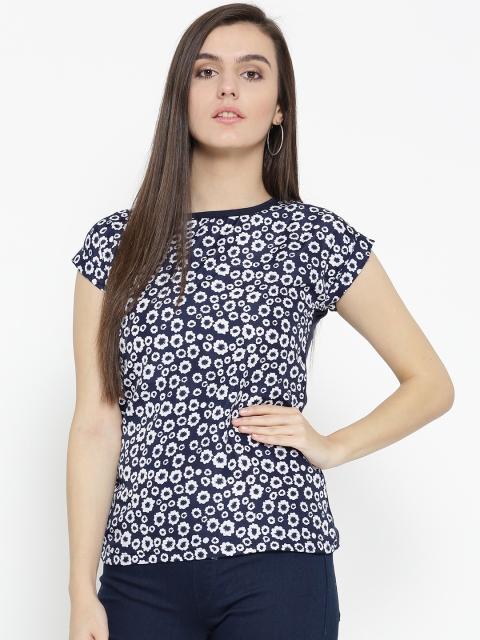 

U&F Women Navy & White Printed Top, Navy blue