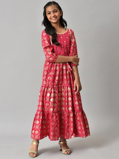 

AURELIA Pink Floral Ethnic Maxi Dress