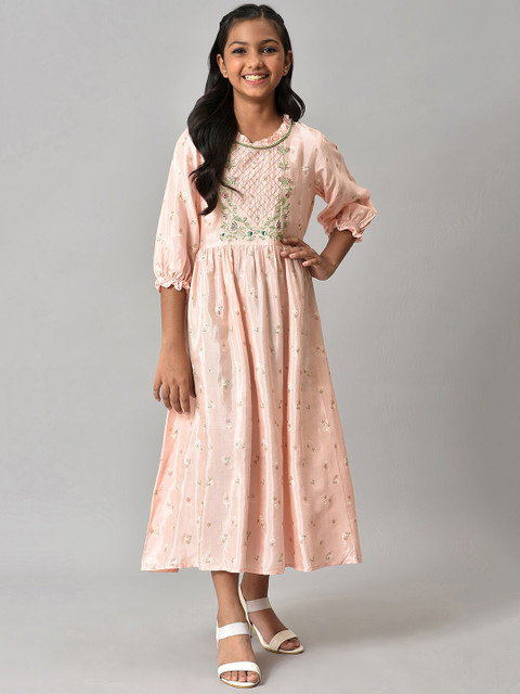 

AURELIA Pink Ethnic Motifs Satin Midi Dress