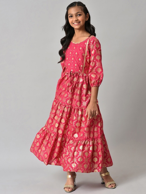 

AURELIA Girls Pink Ethnic Motifs Ethnic Maxi Maxi Dress