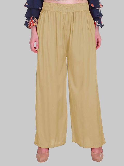 

SAUNDARYA Women Beige Solid Wide Leg Palazzos