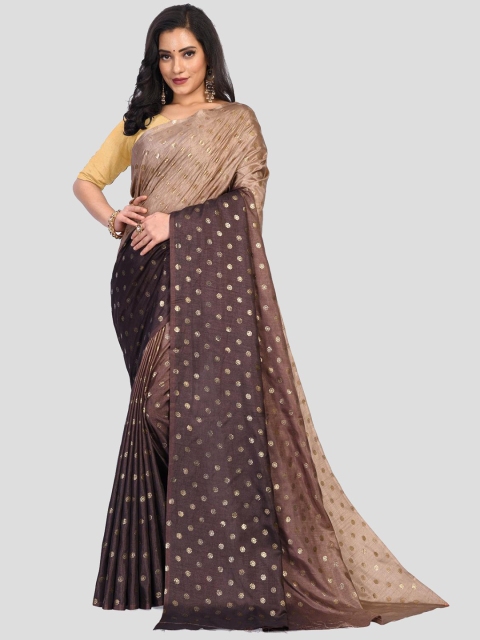 

Fashion FRICKS Brown & Coffee Brown Floral Silk Blend Chanderi Saree