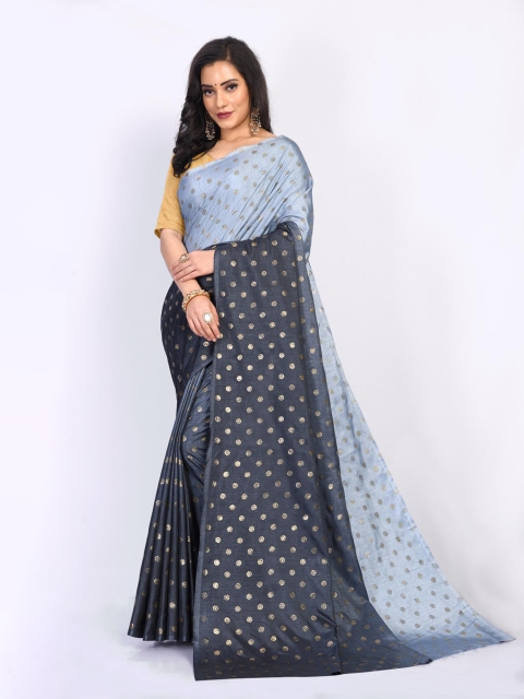 

Fashion FRICKS Grey & Silver-Toned Floral Silk Blend Chanderi Saree