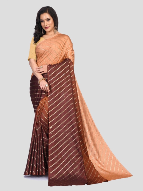 

Fashion FRICKS Orange & Maroon Leheriya Silk Blend Chanderi Saree