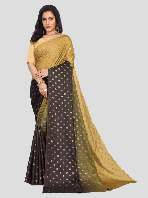 

Fashion FRICKS Beige & Black Polka Dots Chanderi Saree