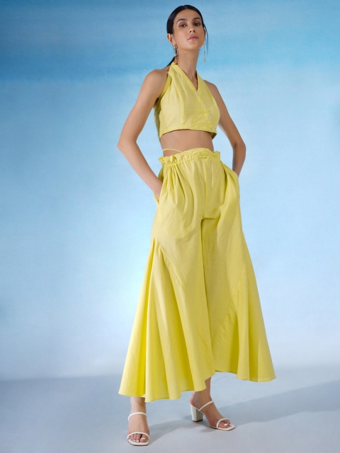 

blue hour Women Yellow Wrap Crop Top