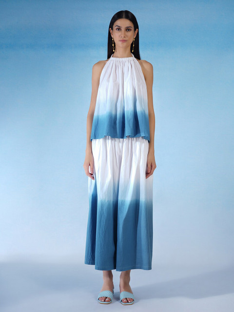 

blue hour Women Blue & White Ombre Halter Neck Top