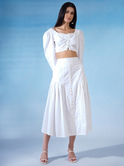 

blue hour Women White Solid Sweetheart Neck Crop Top
