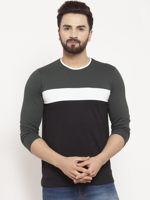 

Kalt Men Black & Olive Green Colourblocked T-shirt