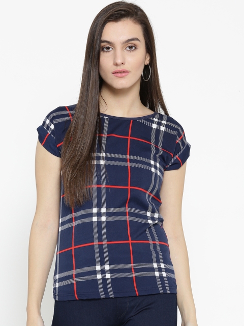 

U&F Women Navy & White Lightweight Checked Top, Navy blue