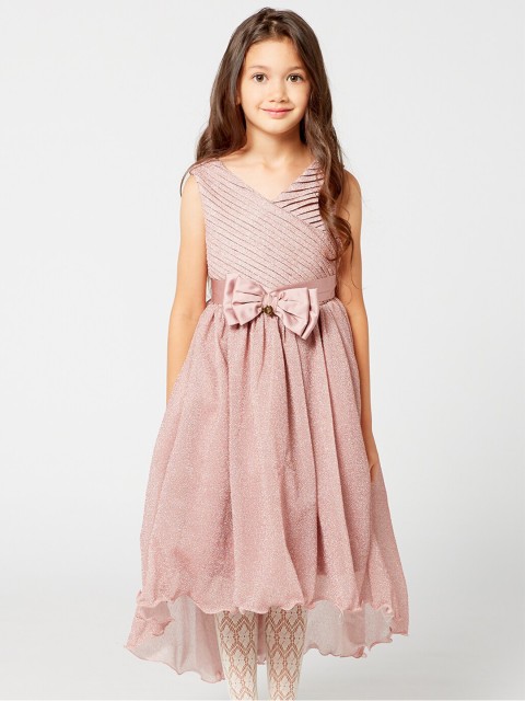 

One Friday Mauve Net High Low Dress with Bow Detail