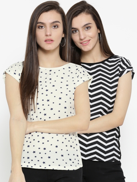 

U&F Women Pack of 2 Printed Tops, White