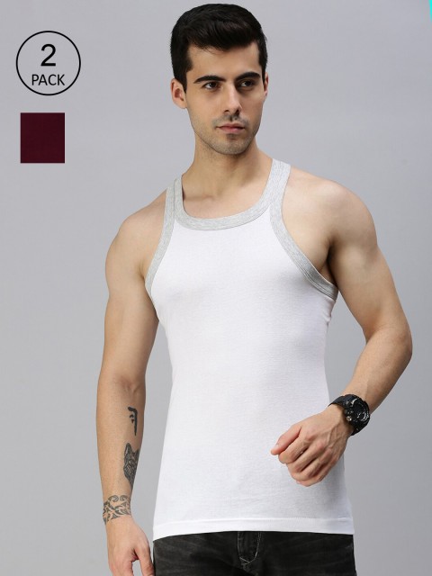 

Pack Of Two Lux Cozi Men Maroon & White Solid Cotton Innerwear Vests