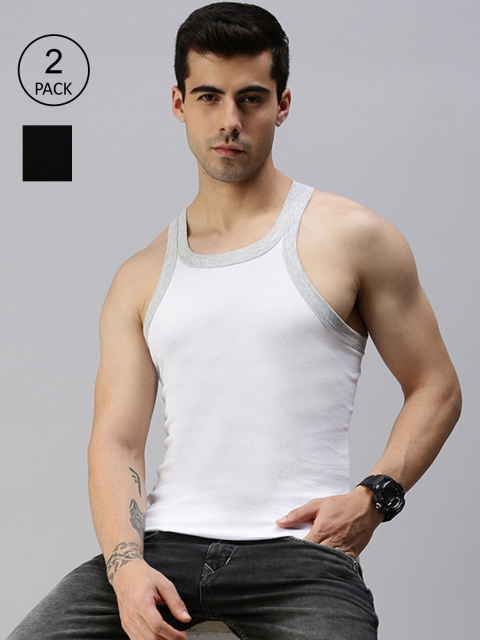 

Lux Cozi Men Pack of 2 Black & White Solid Pure Cotton Innerwear Vests