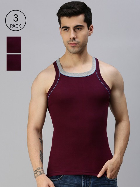 

Lux Cozi Men Pack of 3 Maroon Solid Pure Cotton Gym Vests