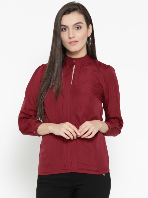 

U&F Women Maroon Solid Shirt Style Top