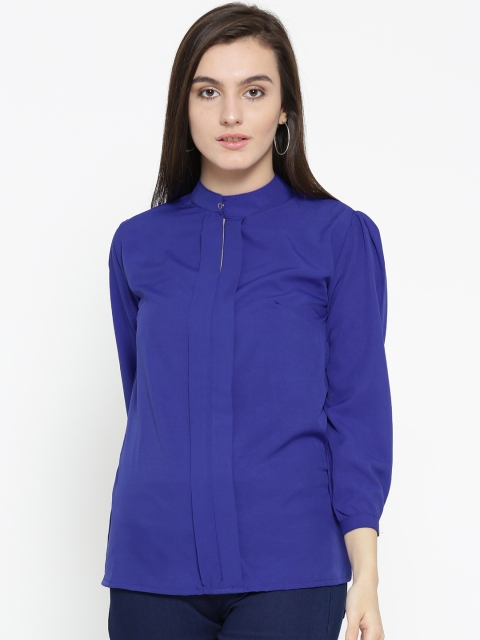 

U&F Women Blue Solid Shirt Style Top