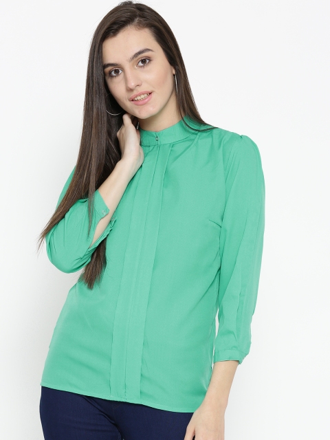 

U&F Women Green Solid Shirt Style Top