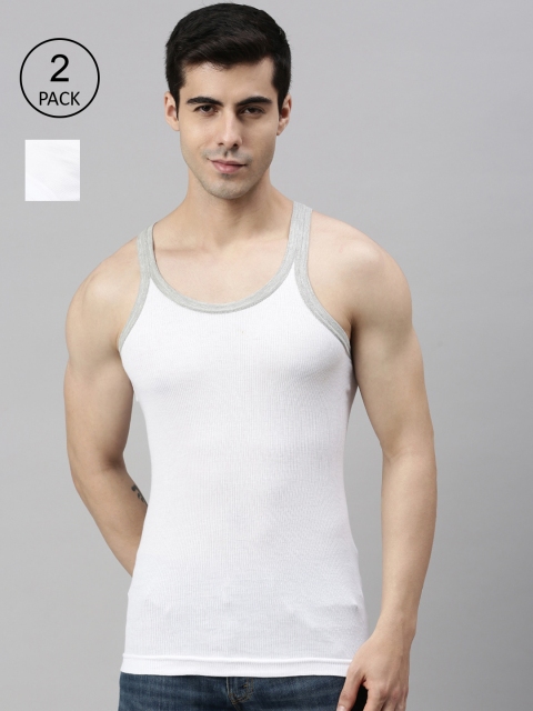 

Lux Cozi Men Plus Size Pack Of 2 White Solid Pure Cotton Gym Vests