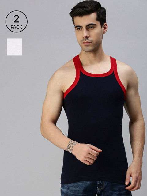 

Lux Cozi Men Pack Of 2 Solid Pure Cotton Innerwear Vests, Navy blue