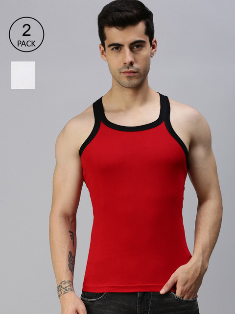 

Lux Cozi Men Pack Of 2 Solid Cotton Innerwear Vests, Red