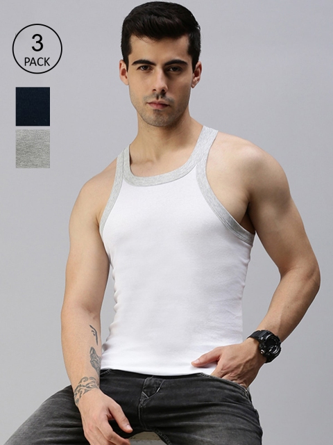 

Lux Cozi Men Pack of 3 White Grey & Black Solid Organic Cotton Innerwear Vests
