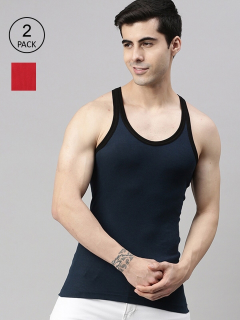 

Lux Cozi Men Pack Of 2 Solid Pure Cotton Gym Vests, Blue