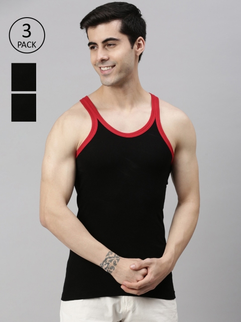 

Lux Cozi Men Pack Of 3 Black Solid Cotton Innerwear Vests