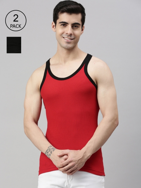 

Lux Cozi Men Plus Size Pack Of 2 Solid Organic Cotton Gym Vests, Black