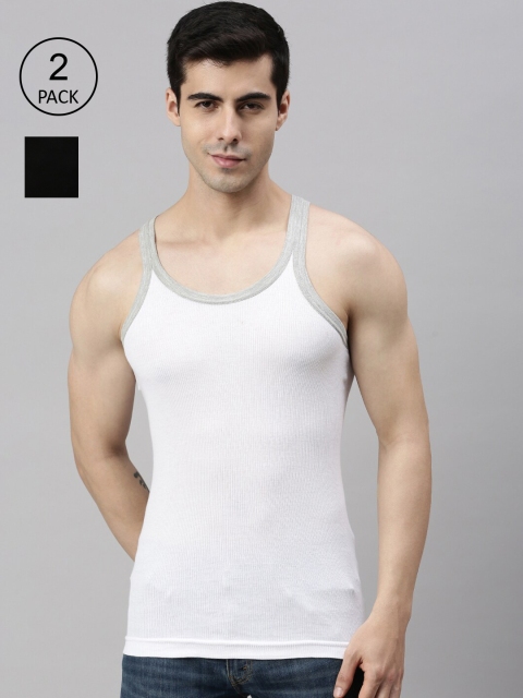 

Lux Cozi Men Pack Of 2 Solid Pure Cotton Gym Vests, Black