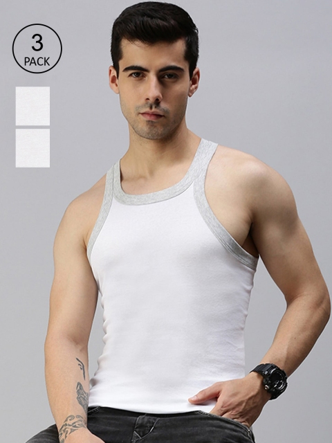 

Lux Cozi Men Pack Of 3 White Solid Cotton Innerwear Vests