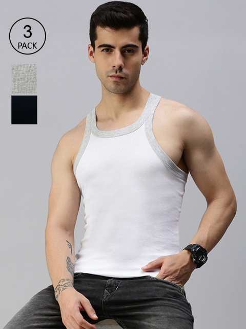

Lux Cozi Men Pack Of 3 Solid Organic Cotton Innerwear Gym Vests, White